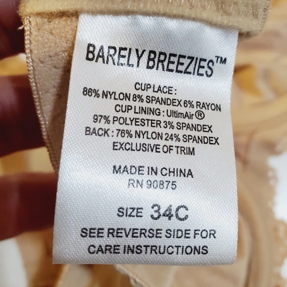 BARELY BREEZIES Biege Underwired Lace bra size 34C - Picture 6 of 8